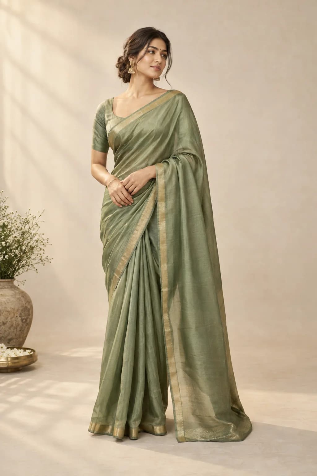 Sage saree from a sample boutique collection